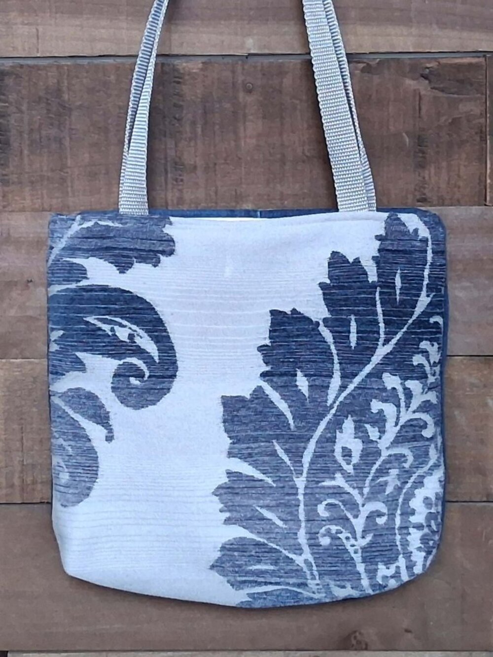 JaneMade Shoulder Tote, One of a Kind, Upcycled Fabric, Blue Floral, Relaxed
